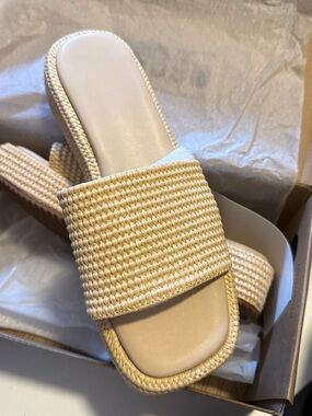 Woven Strap Slide Sandals in Natural Cream - Women's